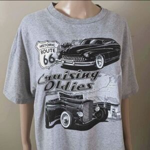 Route 66 Cruising Oldies cars grey tshirt, men's XL